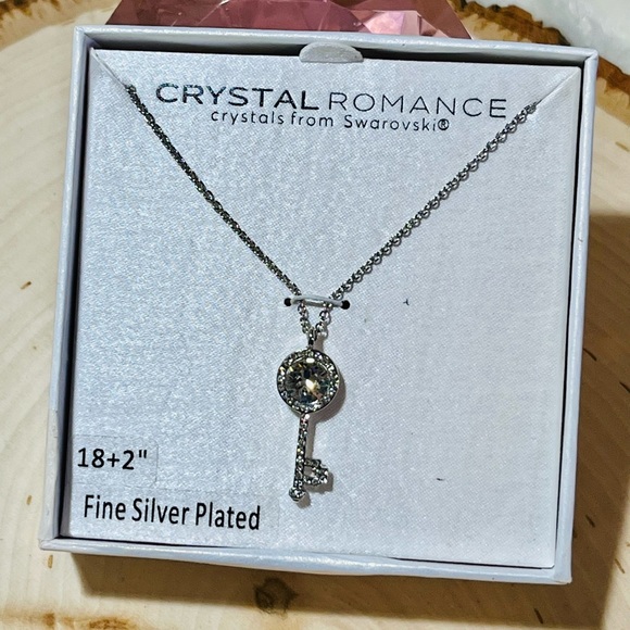 Crystal Romance fine silver plated key necklace with Swarovski crystals. NWT - Picture 3 of 4